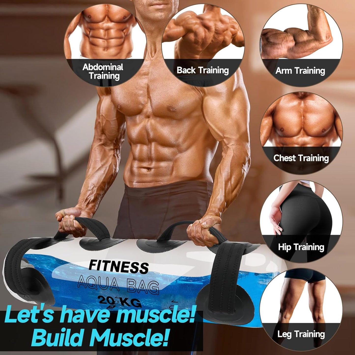 KOMCLUB Aqua Bag Workout, Adjustable Training Bag and Power Bag with Water, Core and Balance Trainer, Portable Stability Fitness &Full Body Exercise Equipment for Weight